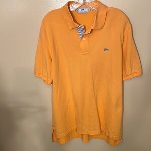 Southern Tide Orange Seersucker Placket Polo Sz M EUC